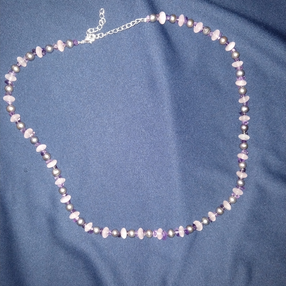 Pearl Rose Quartz and Amethyst Necklace